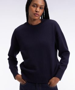 Eden Park Femme Men's Pull À Col Rond En Laine Et Coton Marine Coupe Relaxed