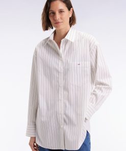 Eden Park Femme Men's Chemise En Popeline De Coton Blanche À Rayures Tennis Coupe Oversized