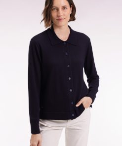 Eden Park Femme Men's Cardigan À Col Classique En Laine Mérinos Marine Coupe Droite