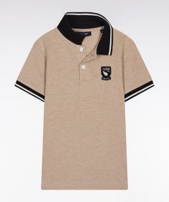 Eden Park Enfant Men's Polo À Manches Courtes En Coton Marine Et Beige Écusson 10 Coupe Droit