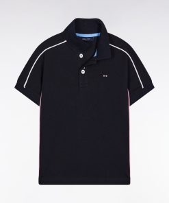 Eden Park Enfant Men's Polo Manches Courtes En Coton Marine Passepoils Blancs Coupe Droite