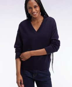 Eden Park Femme Men's Pull À Col V En Laine Et Coton Marine Coupe Relaxed