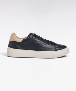 Eden Park Homme Chaussures Baskets Basses Bimatières En Cuir Marine Et Cuir Suédé Sable