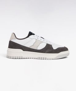 Eden Park Homme Chaussures Sneakers Bimatières En Cuir Lisse Blanc Et Cuir Suédé Gris