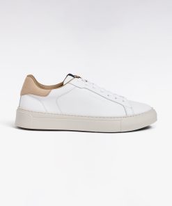 Eden Park Homme Chaussures Baskets Basses Bimatières En Cuir Blanc Et Cuir Suédé Sable