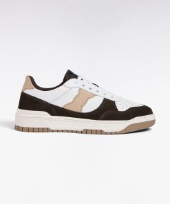 Eden Park Homme Chaussures Sneakers Bimatières En Cuir Lisse Blanc Et Cuir Suédé Marron