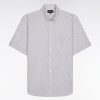 Eden Park Homme Men's Chemise À Manches Courtes Écru À Micro-motifs Coupe Droite