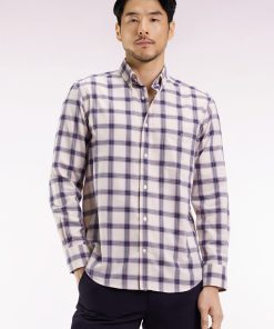 Eden Park Homme Men's Chemise À Carreaux En Coton Rose Coupe Droite