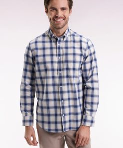 Eden Park Homme Men's Chemise À Carreaux En Coton Ciel Coupe Droite