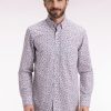 Eden Park Homme Men's Chemise En Coton Beige À Micro-motifs Fleurs Coupe Droite