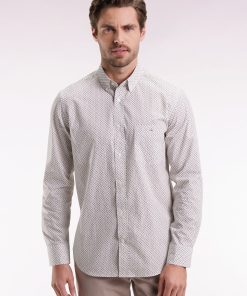 Eden Park Homme Men's Chemise En Coton Blanc À Micro-motifs Nœuds Papillon Coupe Droite