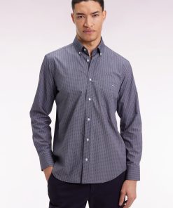 Eden Park Homme Men's Chemise En Coton Marine À Micro-motifs Graphiques Coupe Droite