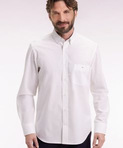 Eden Park Homme Men's Chemise En Coton Blanc À Coudière Imprimées Coupe Droite