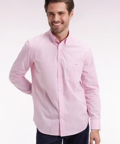 Eden Park Homme Men's Chemise Vichy En Popeline De Coton Rose Coupe Droite