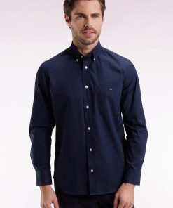 Eden Park Homme Men's Chemise En Coton Marine À Coudière Imprimées Coupe Droite
