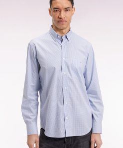 Eden Park Homme Men's Chemise Vichy En Popeline De Coton Bleue Coupe Droite