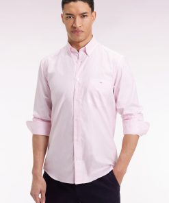 Eden Park Homme Men's Chemise Rayée En Coton Rose Coupe Droite
