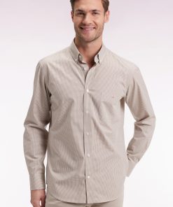 Eden Park Homme Men's Chemise Vichy En Popeline De Coton Beige Coupe Droite