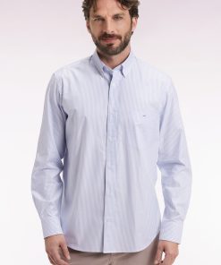 Eden Park Homme Men's Chemise Rayée En Coton Ciel Coupe Droite