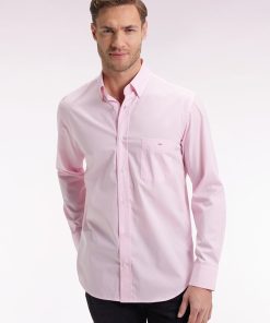Eden Park Homme Men's Chemise En Coton Rose À Micro-motifs Jacquard Coupe Droite