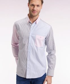 Eden Park Homme Men's Chemise En Twill De Coton À Rayures Trois Couleurs Coupe Droite