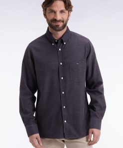 Eden Park Homme Men's Chemise En Flanelle Gris Foncé Coupe Droite