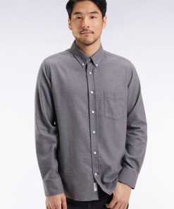 Eden Park Homme Men's Chemise En Flanelle Grise Coupe Droite