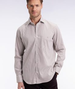 Eden Park Homme Men's Chemise Rayée En Coton Pima Biologique Stretch Beige