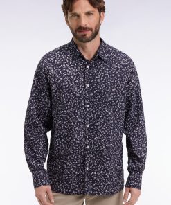 Eden Park Homme Men's Chemise En Coton Marine Imprimé Floral Coupe Droite