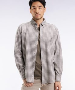 Eden Park Homme Men's Chemise En Flanelle De Coton Grise Coupe Droite