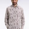 Eden Park Homme Men's Chemise À Imprimé Floral En Coton Marron Coupe Droite