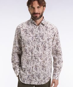 Eden Park Homme Men's Chemise À Imprimé Floral En Coton Marron Coupe Droite