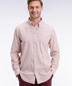 Eden Park Homme Men's Chemise En Coton À Carreaux Rose Coupe Droite