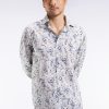 Eden Park Homme Men's Chemise À Imprimé Floral En Coton Gris Clair Coupe Droite