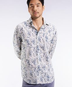 Eden Park Homme Men's Chemise À Imprimé Floral En Coton Gris Clair Coupe Droite