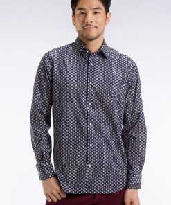 Eden Park Homme Men's Chemise En Coton Marine À Imprimé Floral Graphique Coupe Droite