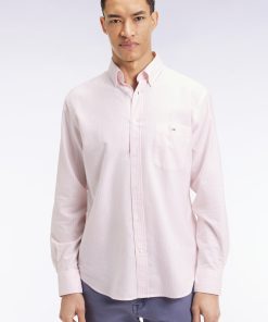 Eden Park Homme Men's Chemise En Popeline De Coton Rayée Rose Coupe Droite