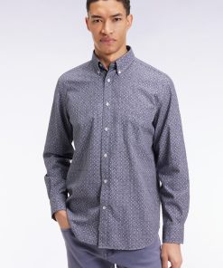 Eden Park Homme Men's Chemise À Micro-motifs En Coton Marine Coupe Droite