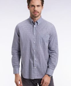 Eden Park Homme Men's Chemise À Micromotifs En Coton Bleu Coupe Droite