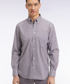 Eden Park Homme Men's Chemise À Micromotifs En Coton Marron Coupe Droite