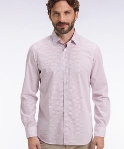 Eden Park Homme Men's Chemise En Popeline De Coton À Micro-motifs Bordeaux Coupe Slim