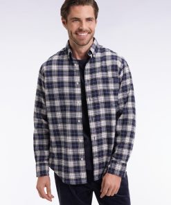 Eden Park Homme Men's Chemise À Carreaux En Coton Japonais Marine Coupe Droite