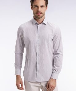 Eden Park Homme Men's Chemise En Popeline De Coton À Micro-motifs Marine Coupe Slim