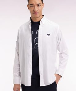 Eden Park Homme Men's Chemise En Coton Blanc Broderie Xv De France Coupe Droite