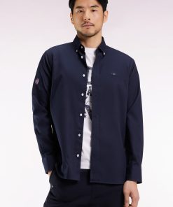 Eden Park Homme Men's Chemise En Coton Marine Broderie Xv De France Coupe Droite