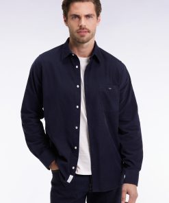 Eden Park Homme Men's Chemise En Velours Marine Coupe Droite