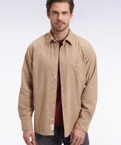 Eden Park Homme Men's Chemise En Velours Beige Coupe Droite