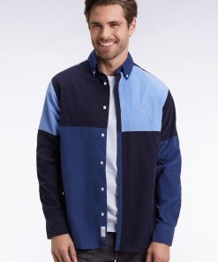 Eden Park Homme Men's Chemise En Velours Quatre Cadrans Bleu Coupe Droite