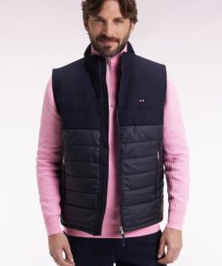 Eden Park Homme Men's Doudoune Sans Manches Bimatière En Nylon Et Flanelle Marine