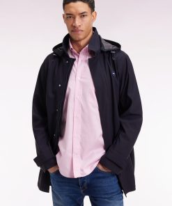 Eden Park Homme Men's Imperméable Long En Jersey Double Face Marine À Capuche Amovible